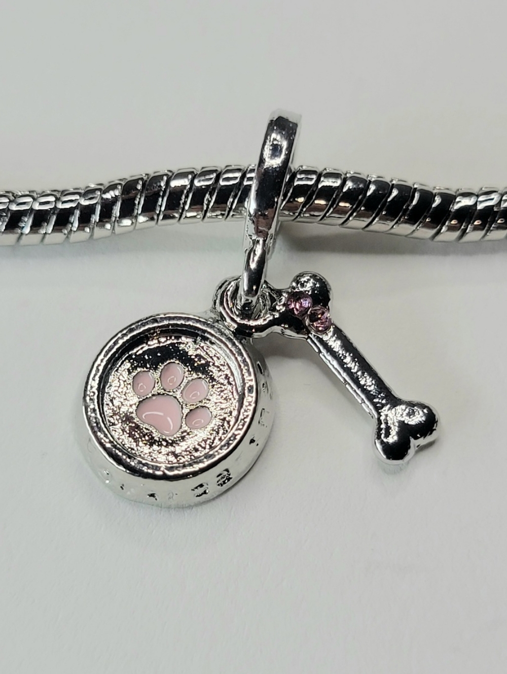New For Pandora Charm Bracelets Pink And Silver Color Dog Bowl And Bone Charm! - Picture 3 of 5